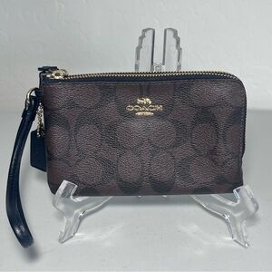 Coach Signature Canvas Double Zip Wristlet NWOT